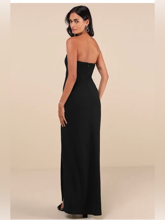 NWT Strapless Black Evening Gown with Lace Trim Neckline and Slit XL - Picture 4 of 9